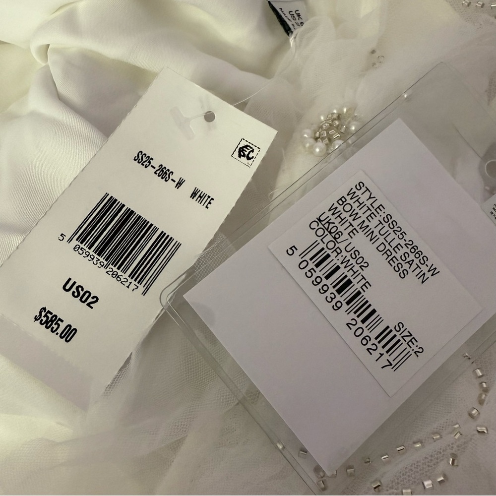 Self Portrait Embellished Tulle Satin Bow Mini Dress White Women’s Sz 2 - Picture 8 of 14